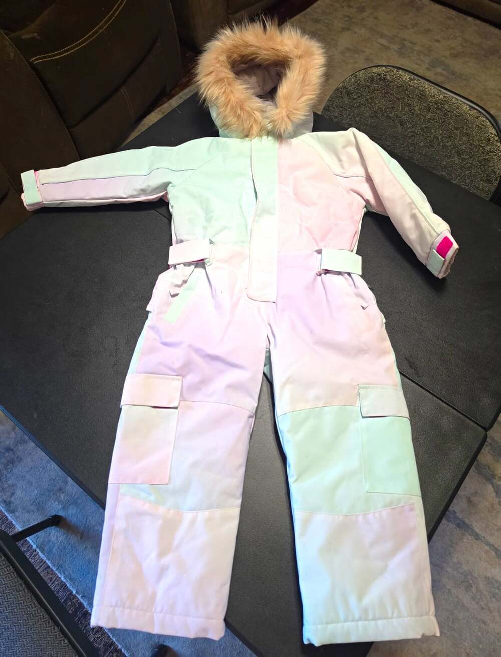 BLUEMAGIC Kids Colorblock Hooded Snowsuit Faux Fur Trim Zip Pink/Blue 90